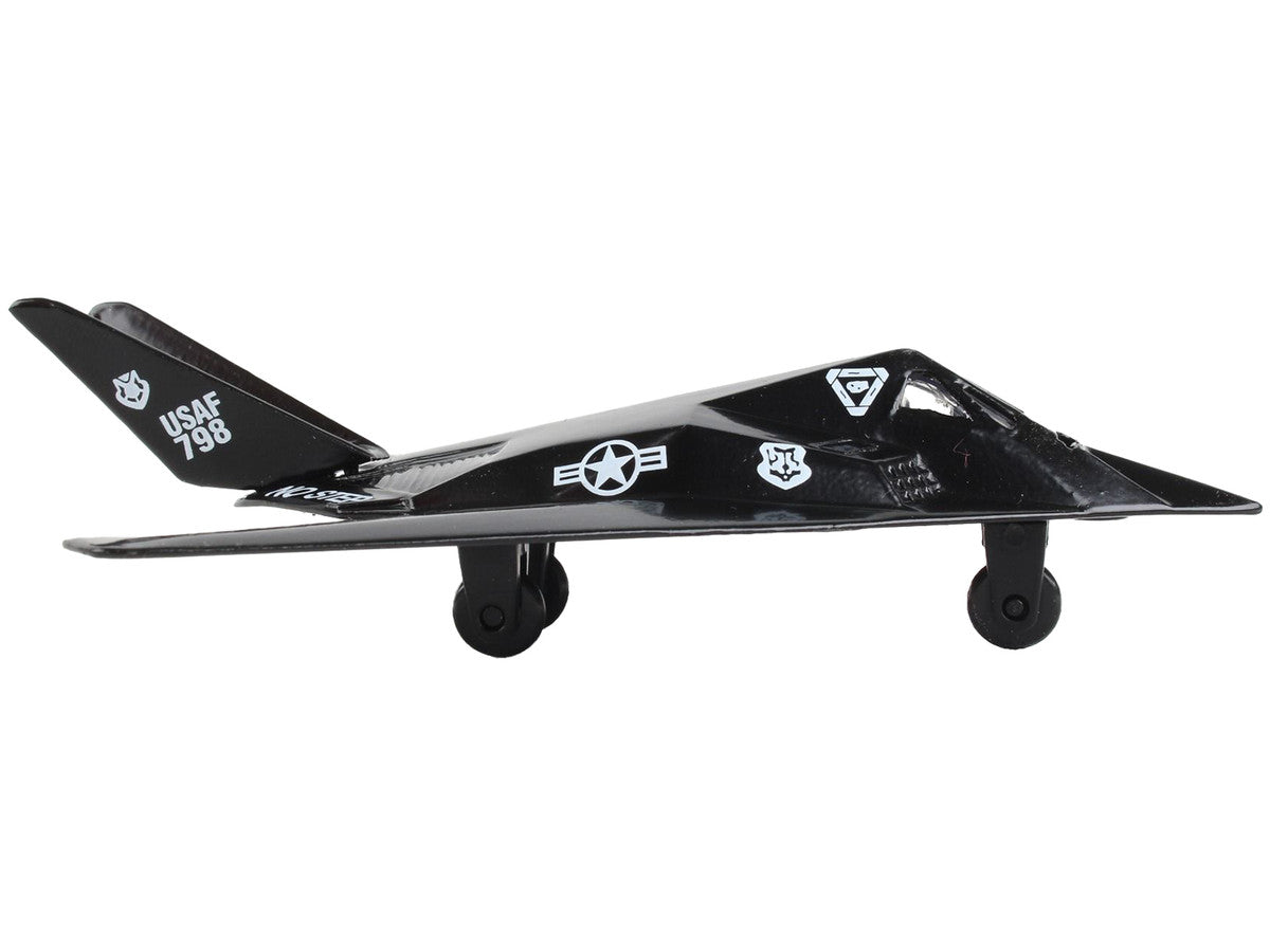 Lockheed F-117 Nighthawk Stealth Aircraft Black "United States Air Force" with Runway Section Diecast Model Airplane by Runway24