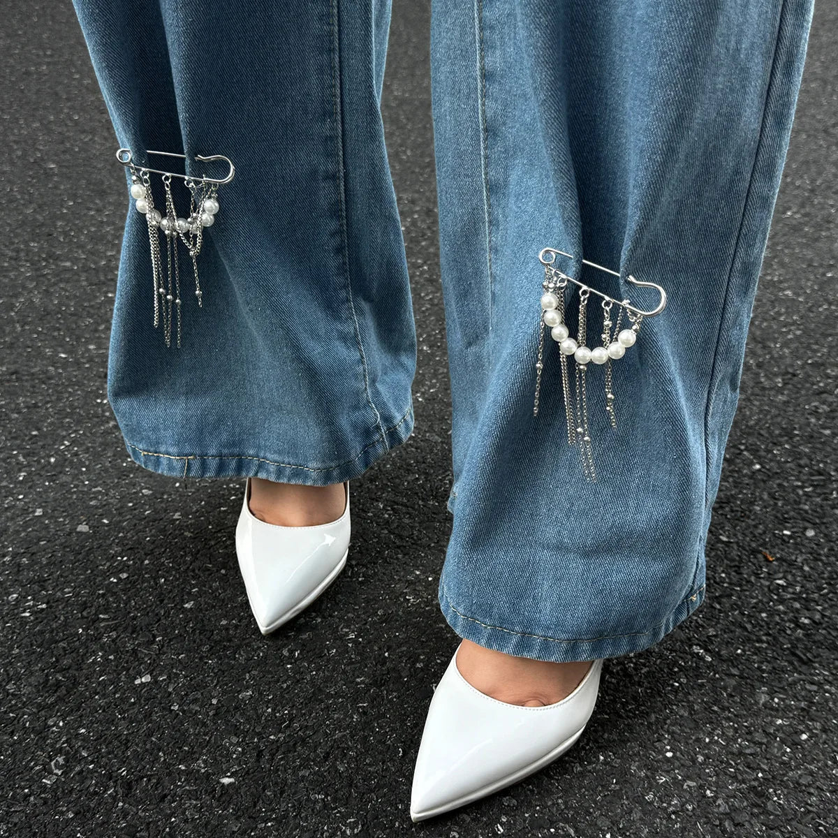 Retro Sweet Imitation Pearl Metal Chain Tassel Pendant Pin Pants Foot Chain 2025 Creative Girl Fashion Sweet Fashion Jewelry