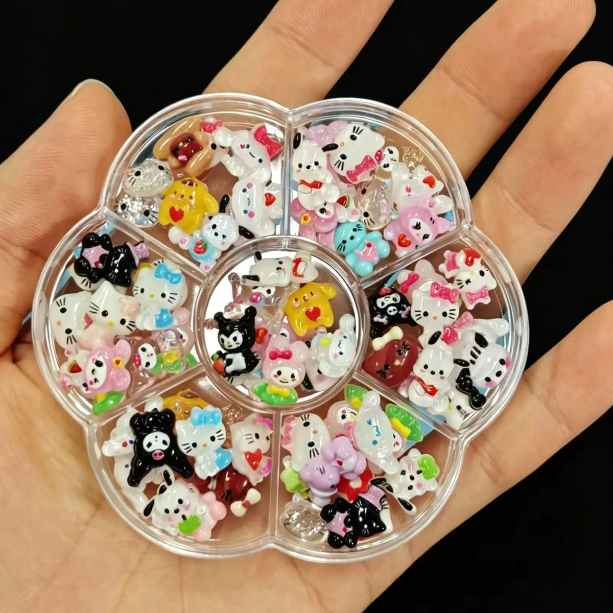 50Pcs Leopard Sanrio 3D Resin Nail Charms Mixed Kuromi My Melody Kitty Nail Parts DIY Manicure Decor Accessories