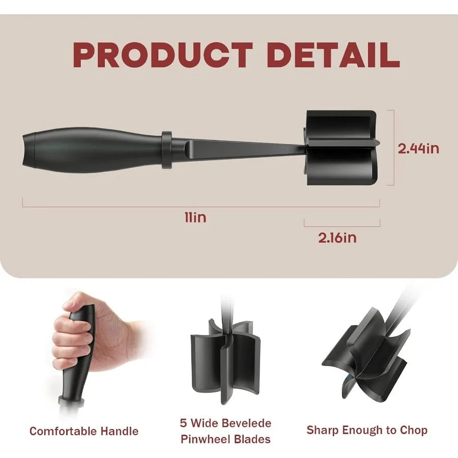 Meat Chopper, Hamburger Grinder, Premium Heat Resistant Smasher for Ground Beef, Burger Grinder Nylon Potato Mix Tool, Meat & Poultry Tenderizers-Black