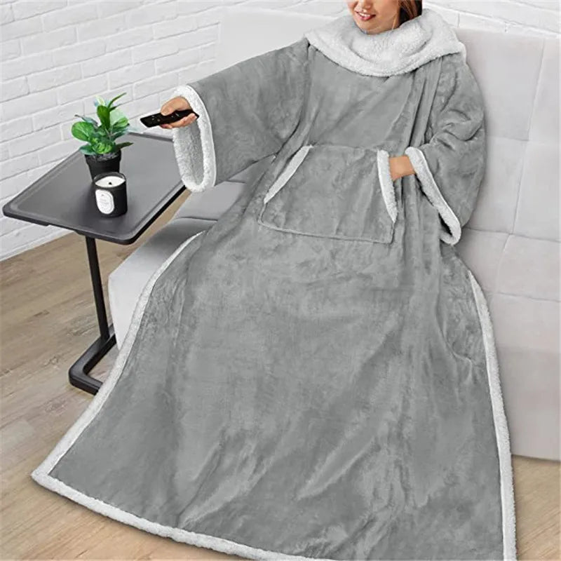 Grey Wearable Lazy TV Blanket With Sleeve,TV Sofa Blankets For Men Women,Thick Fleece Blanket Winter Adult Cozy Soft Nap Blanket