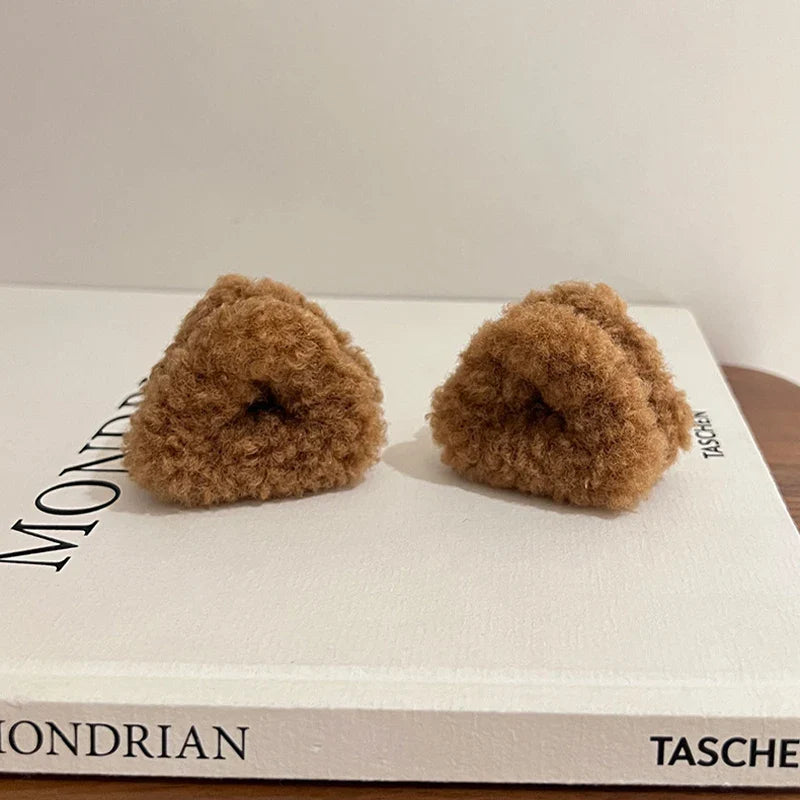 2Pcs Plush Cat Ears Shape Hair Clips Women Sweet Cute Beige Duck Beak Clip Hairpin Fashion Girls Headwear Hair Accessories