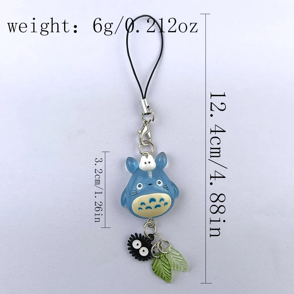 Kawaii Blue Animal Totoro Phone Charm Soot Sprite Keychain Woodland Anime Cat Cosplay Pendant Accessories Handmade Y2K Gift