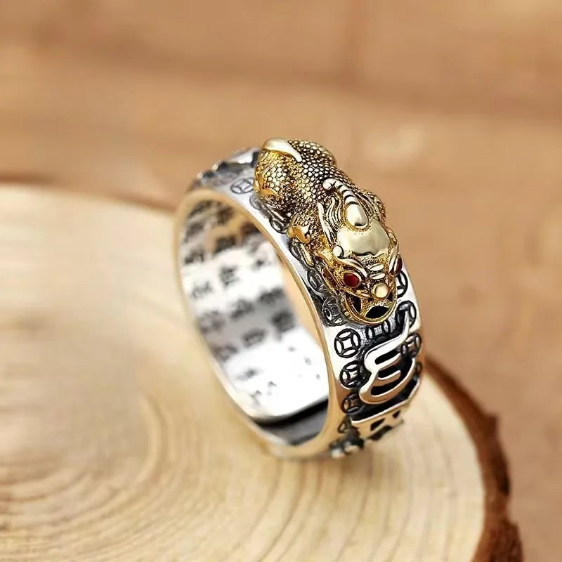 Chinese Feng Shui Pixiu Ring Silver Plated Copper Coins Adjustable Rings for Women Men Amulet Wealth Lucky Jewelry Birthday Gift