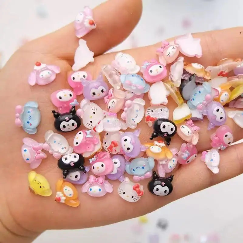 120PCS Box Mixed Hello Kitty 3D Nail Charms Cute Cartoon Resin Ornaments Kawaii DIY Nail Art Manicure Decor Accessories