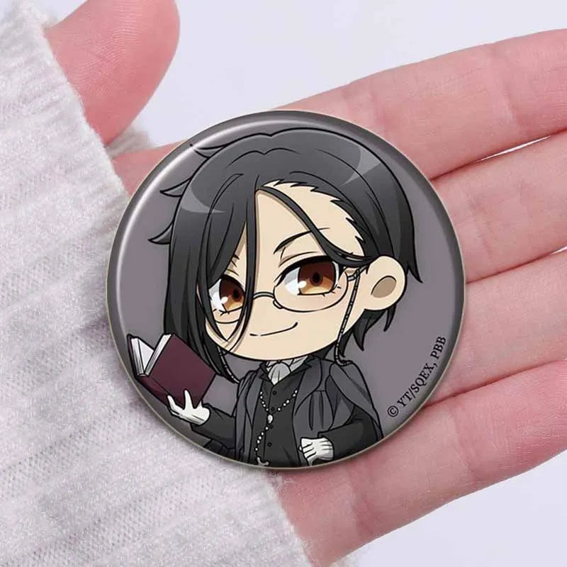 58MM Cartoon Comics Black Butler Creative DIY Badge Tinplate Plastic Pins Button Brooches for Backpack Accessories Jewelry Gifts