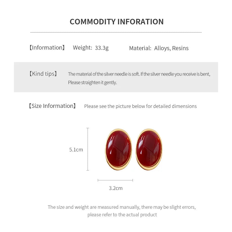 Anchor Red Geometric Oval Stud Earrings for Women Personality Versatile Resin Earrings Simple Fashion Jewelry Wholesale Gifts N1