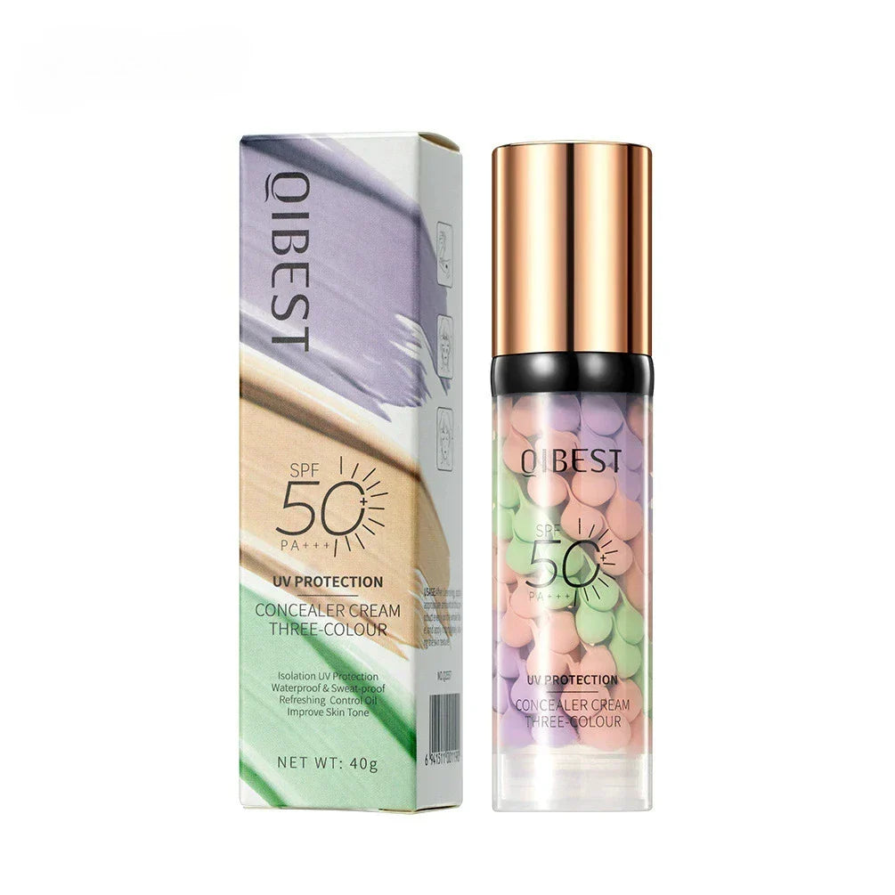 Face Makeup Primer Tri-color Cream Contour Color Isolation Waterproof Makeup Foundation Natural Makeup Base Cream 40g