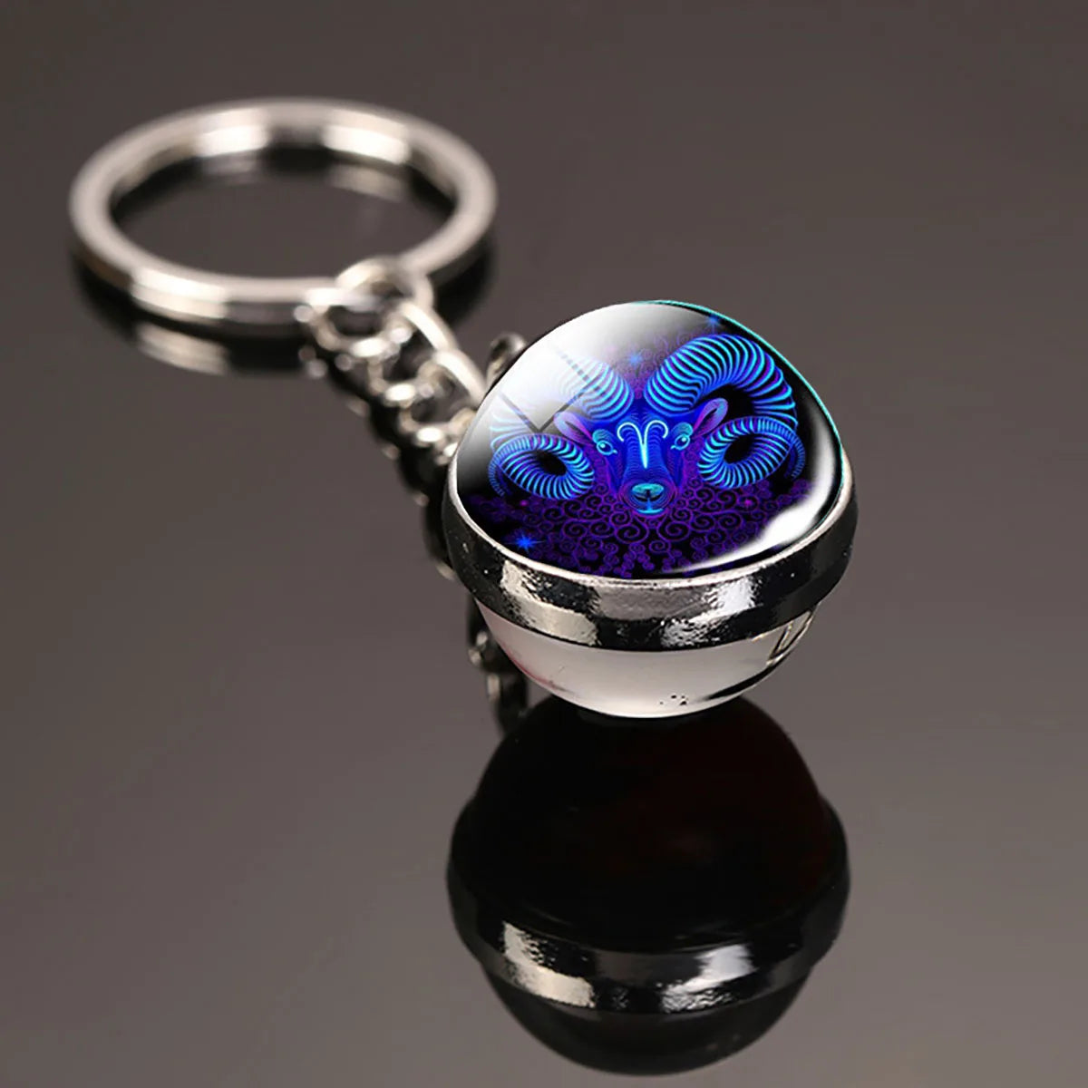12 Constellation Key Chain Luminous Double Sided Glass Ball Pendant 12 Zodiac Key Chain Fashion Birthday Gift for Men and Women