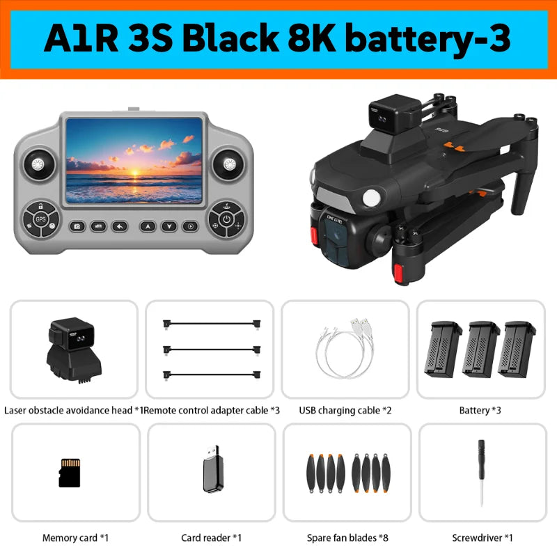 New A1R 3S GPS Drone 8K Professional Camera Aerial FPV Brush power Laser Obstacle with Large Screen Remote Control Folding RC