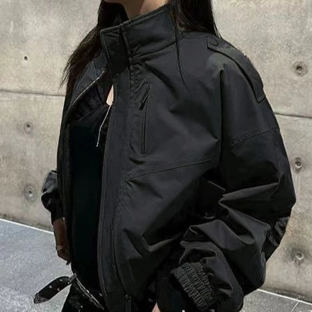 Vintage Cropped Jackets Women Harajuku Casual Slim Fit Zipper Coat Y2K Streetwear Long Sleeve Outerwear Autumn New Arrival