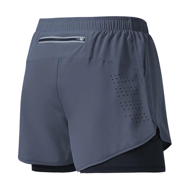 Men Quick Dry Double Layer Fitness Running Shorts
