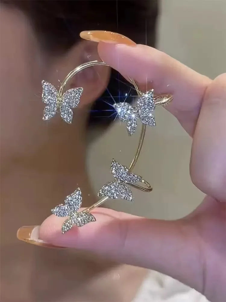 2PCS Fashionable and Exquisite Butterfly Ear Clip, Non Perforated Women's Shiny Earrings, Wedding Party Jewelry Gifts