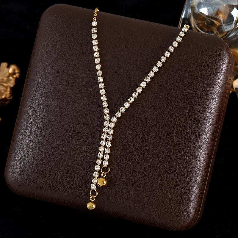 GANEMLY 316l Stainless Steel Luxury Bling Cubic Zirconia Eye Droplets Pendant Necklace Women Chic Romantic Waterproof Jewelry