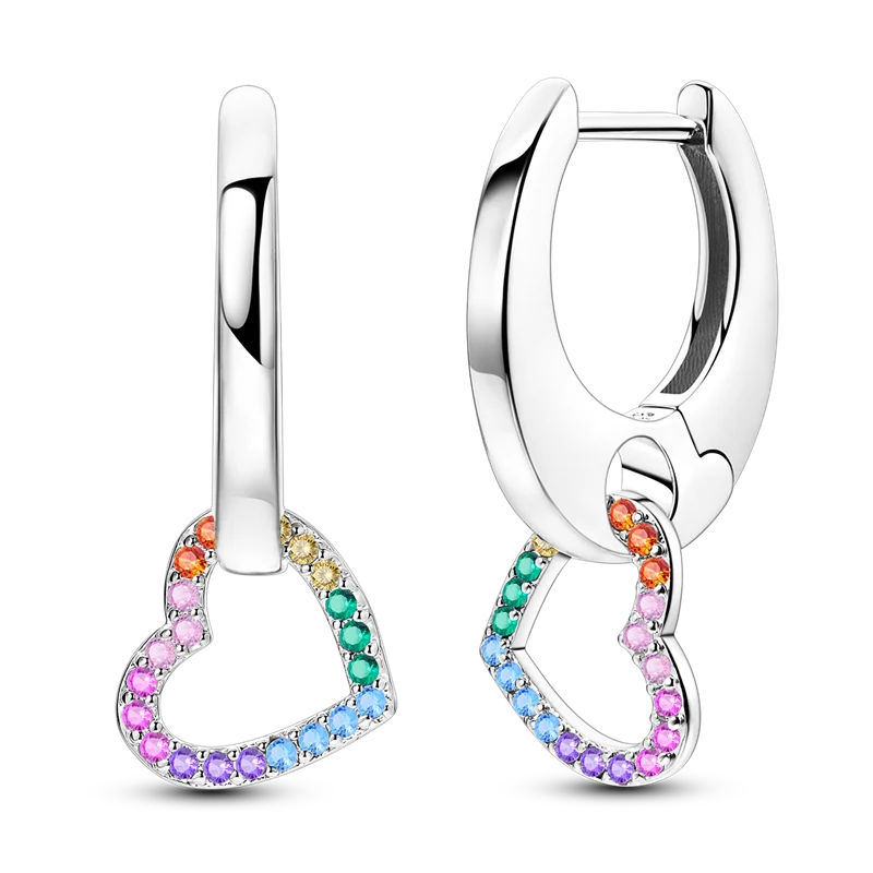 Genuine 925 Sterling Silver Love Feather Earrings Fit Original Charms Hoop For Women Girls Stud Earring Fine Jewelry Gifts