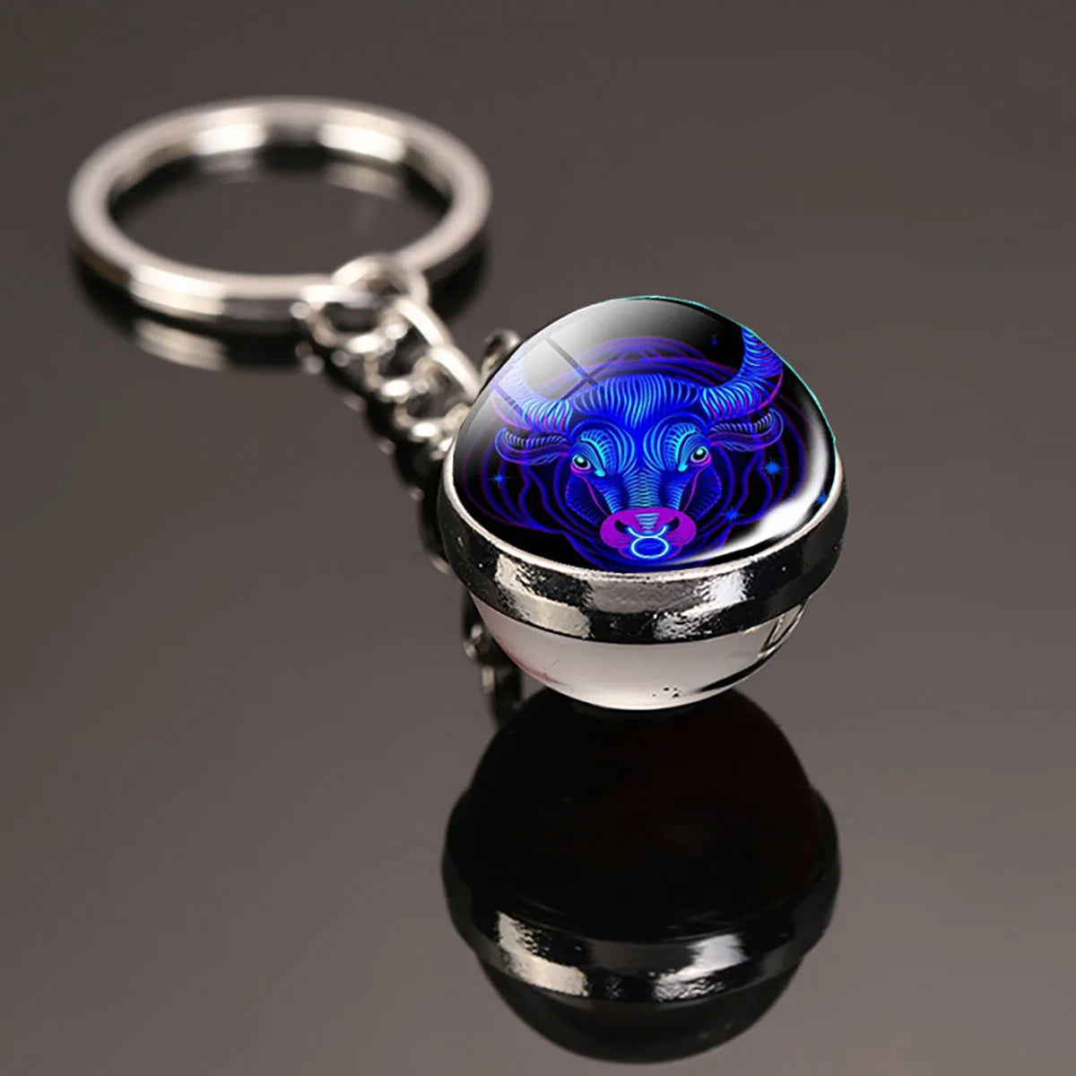 12 Constellation Key Chain Luminous Double Sided Glass Ball Pendant 12 Zodiac Key Chain Fashion Birthday Gift for Men and Women