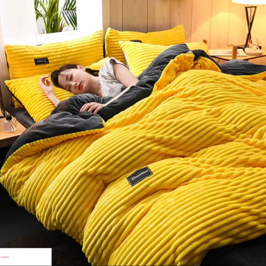 Warm Winter Duvet Cover Bedding Set Thick Solid Color Velvet Double Soft Quilt Cover Twin Queen King Comforter Cover Sets 220*24