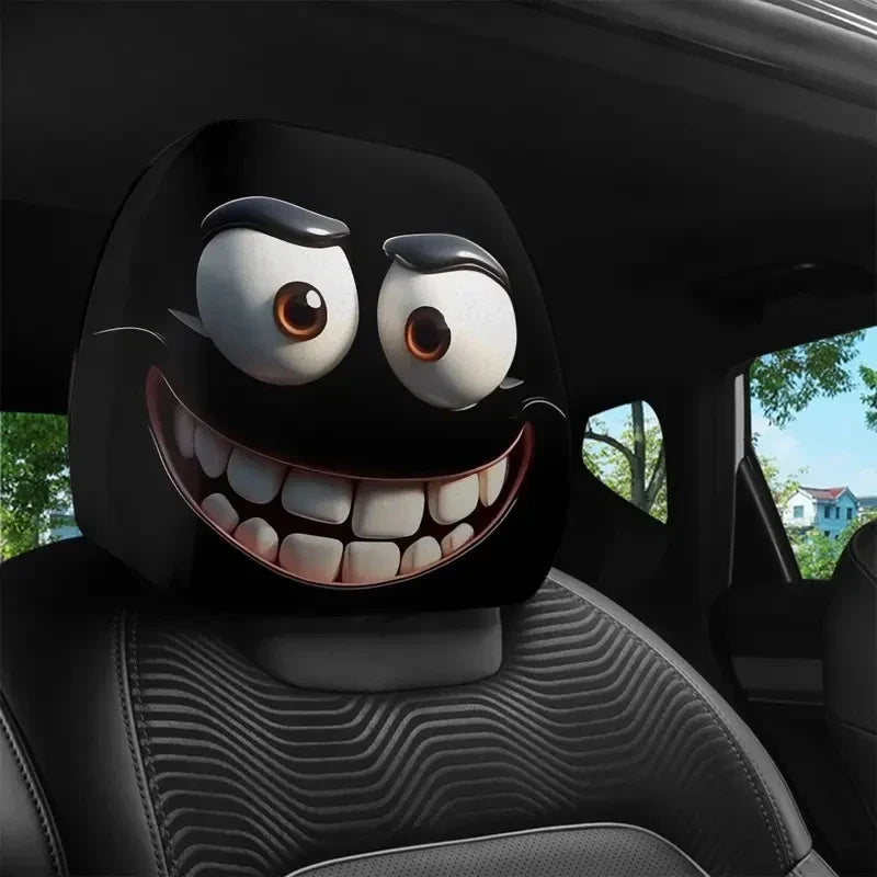 2pcs Smiley Face Printed Car Pillowcase Soft Comfortable Decorative Cushion Cover Auto Seat Headrest Washable Polyester Fabric
