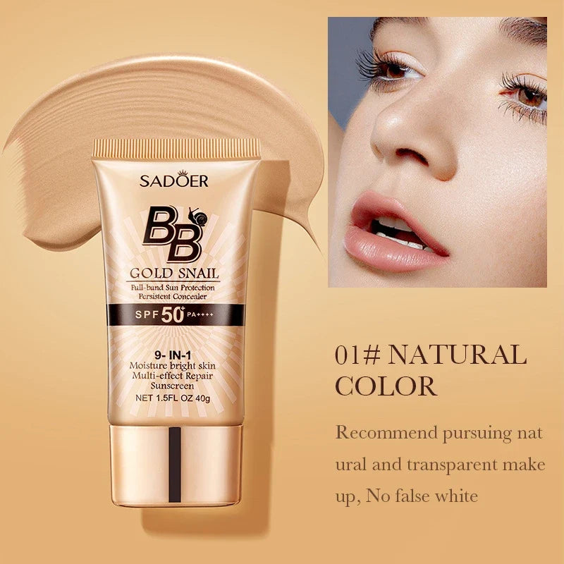 SADOER Gold Snail Sunscreen BB Cream Foundation Concealer Moisturizing Isolation Cream SPF50+PA+++ 40g