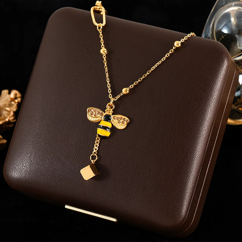GANEMLY 316l Stainless Steel Luxury Bling Cubic Zirconia Eye Droplets Pendant Necklace Women Chic Romantic Waterproof Jewelry