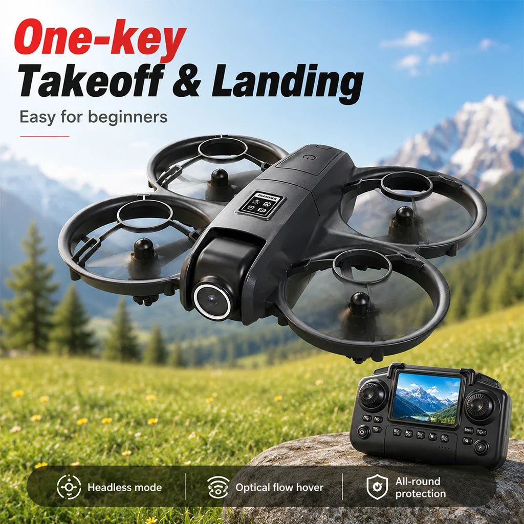 ZNLYRION YL3PK Mini Full Protective Drone With 2.4 Inch Screen Remote Dual Camera Optical Flow Hover 2 Batteries Indoor RC Quadcopter