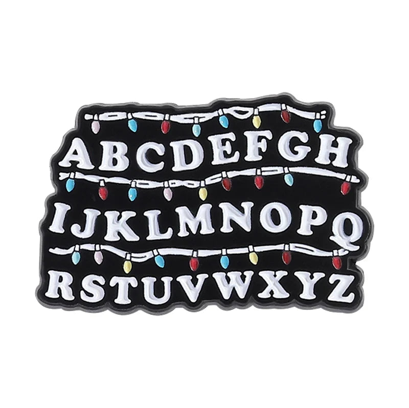 Sci-fi Horror Movies Brooch Enamel Pins Red Cannibal Flowers And 26 English Letter Brooches Backpack Lapel Badge Jewelry Gifts