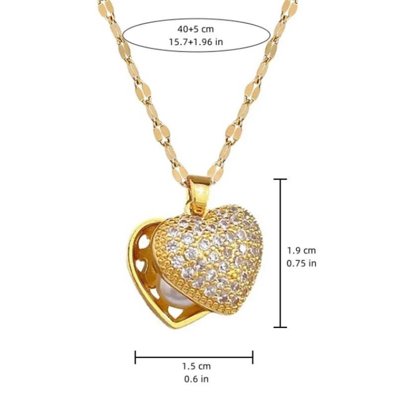 ZAKOL Korean Light Luxury Shell Pearl Necklace For Women Micro Inlaid Zircon Love Heart Moon Choker Wedding Jewelry