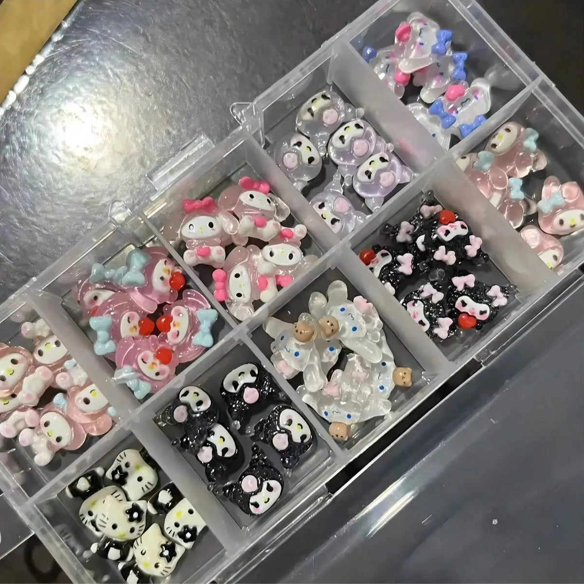 120PCS Box Mixed Hello Kitty 3D Nail Charms Cute Cartoon Resin Ornaments Kawaii DIY Nail Art Manicure Decor Accessories