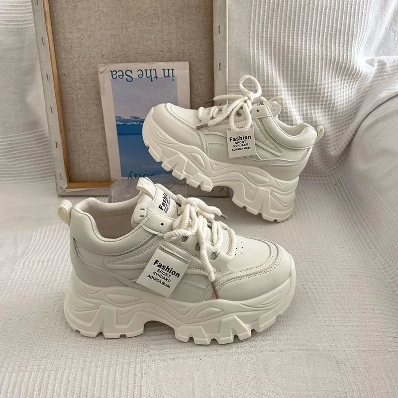 Platform Women Sneakers Autumn New Increased Wear-resistant Vulcanized Shoes Fashion Lace-up Women Casual Training Shoes Zapatos
