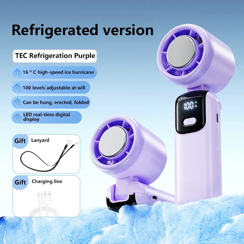Lenovo Foldable/Hangable USB Desk Fan Ice Cooling Handheld Fan 100 Speeds Turbo Portable for Outdoor Fast Chill Ice Compress New