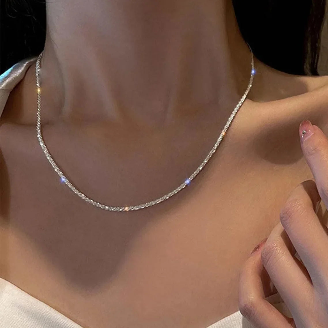 Trend Sparkling Silver Color Choker Necklace For Women Elegant Clavicle Chain Necklace Party Wedding Collar Jewelry Gifts