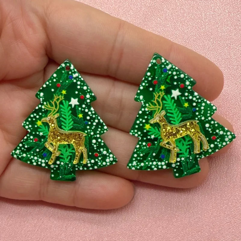 8pcs acrylic Christmas tree pendant, DIY jewelry making earrings necklace keychain accessories