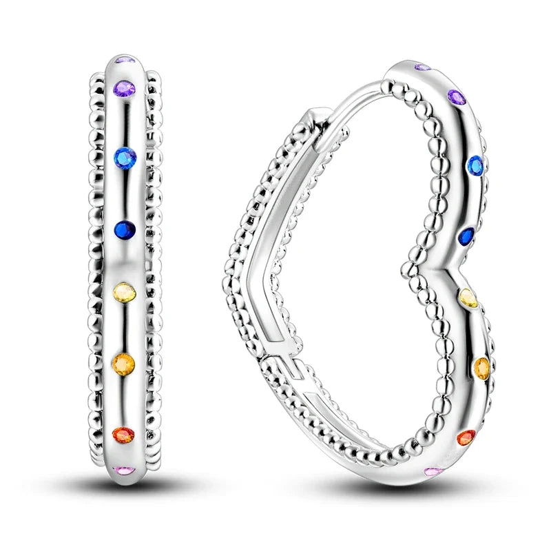 Genuine 925 Sterling Silver Love Feather Earrings Fit Original Charms Hoop For Women Girls Stud Earring Fine Jewelry Gifts