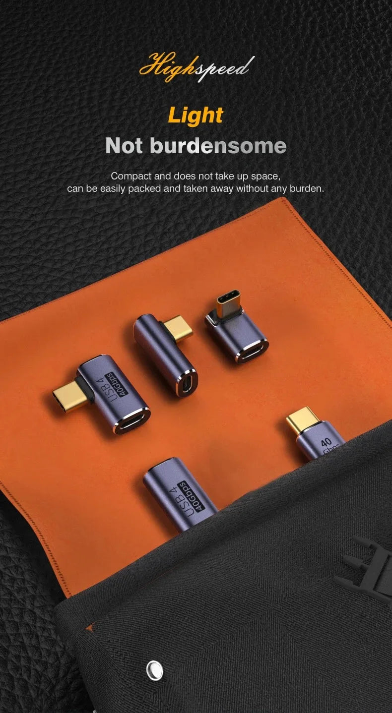USB4.0 40Gbps OTG Type C 90 Degree Adapter 100W 5A USB C to Type C Fast Charging Converter USB C Data Adapter For Macbook 8K60HZ