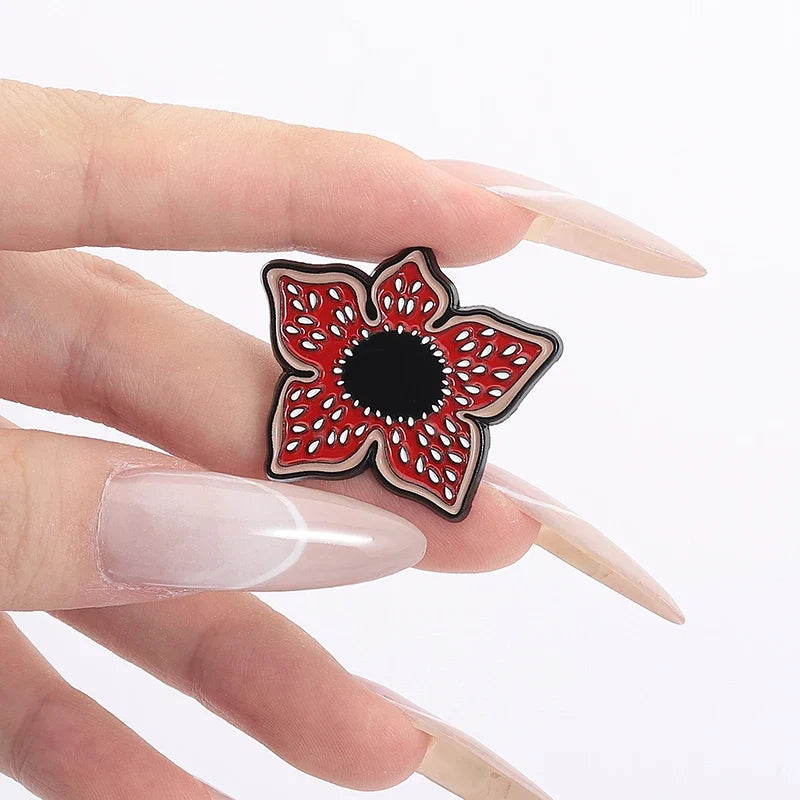 Sci-fi Horror Movies Brooch Enamel Pins Red Cannibal Flowers And 26 English Letter Brooches Backpack Lapel Badge Jewelry Gifts