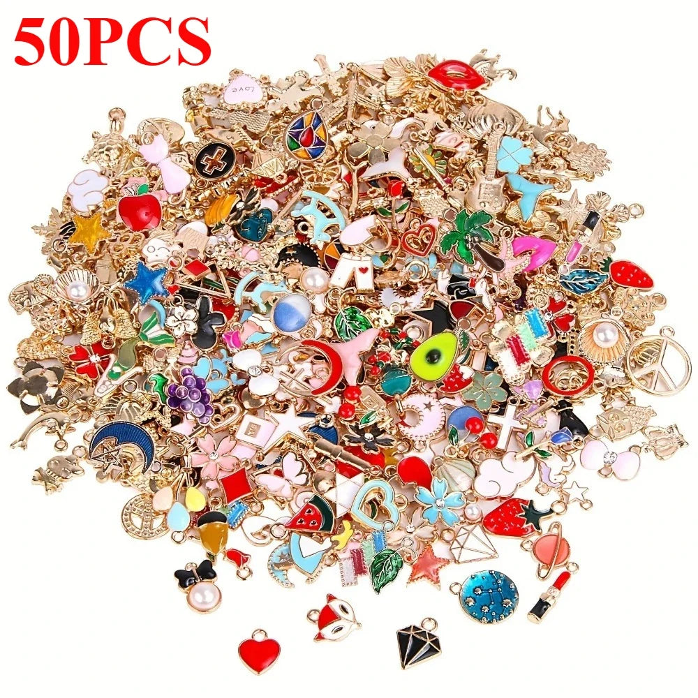 20/30/50/100pcs Mixed Style Gold-Plated Pendants, Drip Oil Alloy Pendants, Jewelry Accessories, Used for DIY Jewelry Making