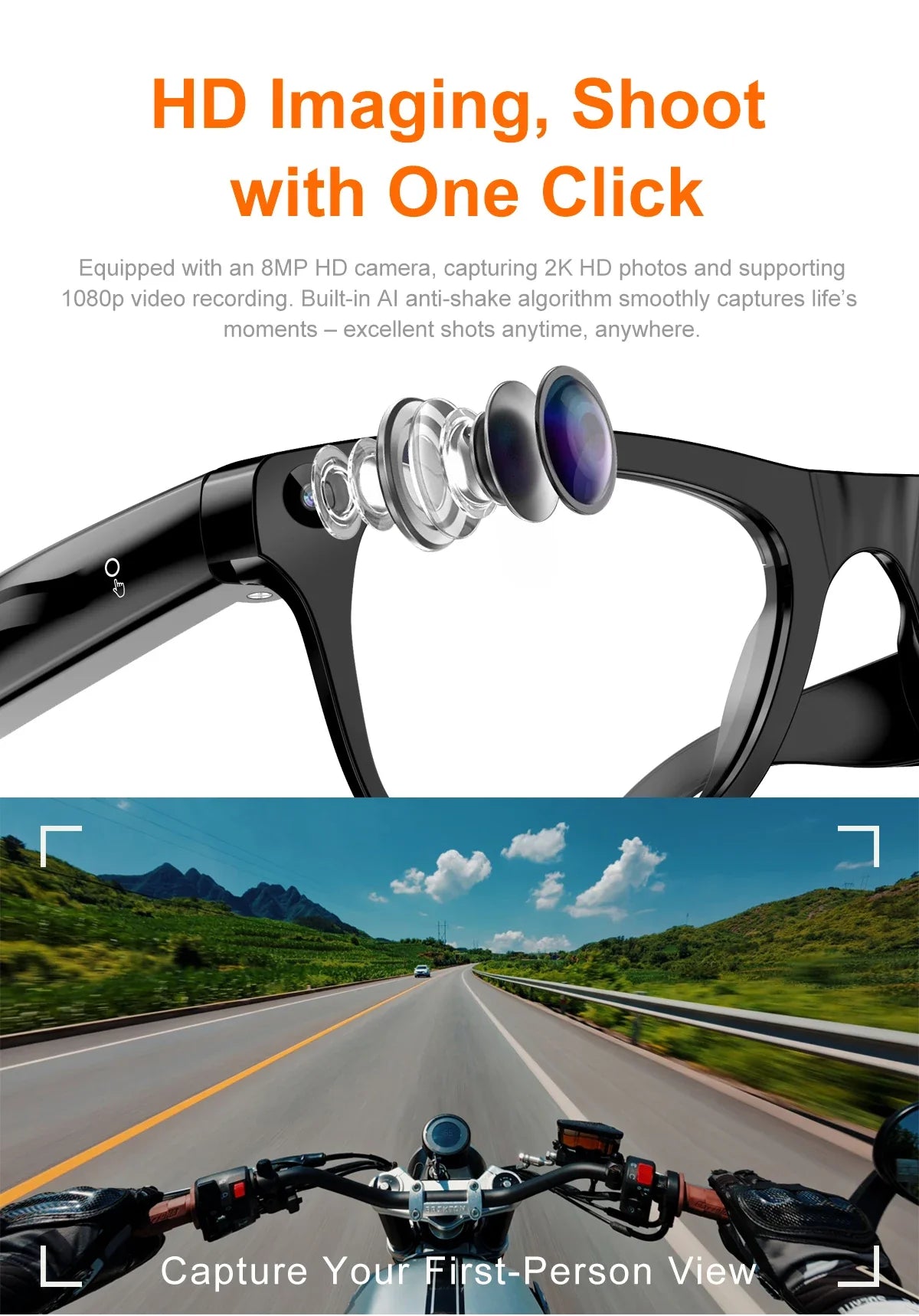 Lenovo Upgrade Smart AI Glasses 800W HD 8K Shooting Camera Photo Video Voice Call Translation Bluetooth AI Motorcycle Glasses