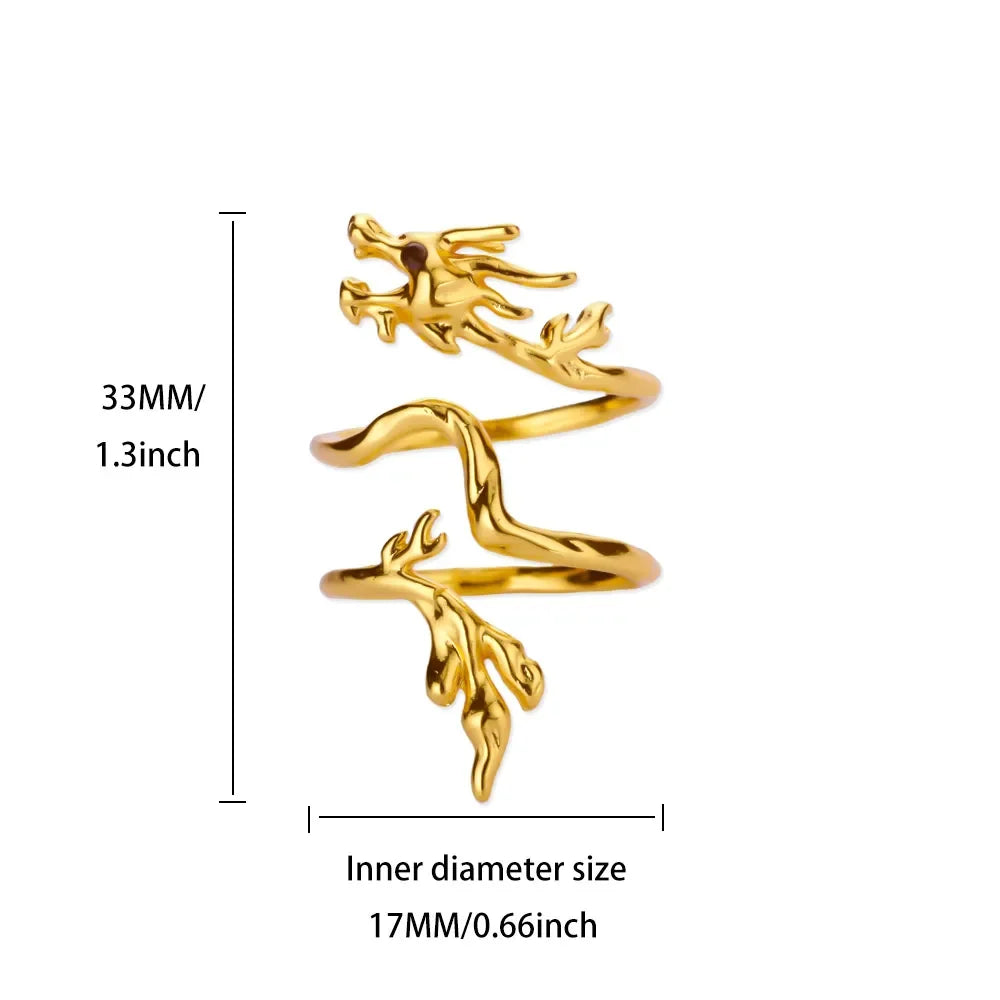 Dragon Rings For Women Gold Color Stainless Steel Punk Opening Adjustable Dragon Ring Hip Hop Jewelry Accessories Gifts