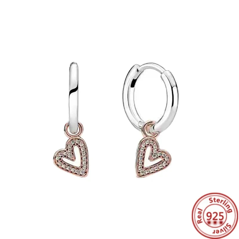 Hot Sale 925 Sterling Silver Heart Earrings Fit Original Charms Hoop Earrings For Women Girls Stud Earring Fine Jewelry Gifts