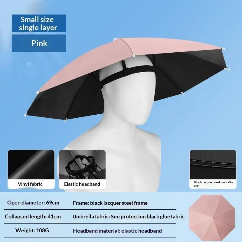 Foldable Head Umbrella Hat Windproof Fishing Head Wearing Sunshade Rain Gear Outdoor Portable Umbrella Camping Beach Head Hats