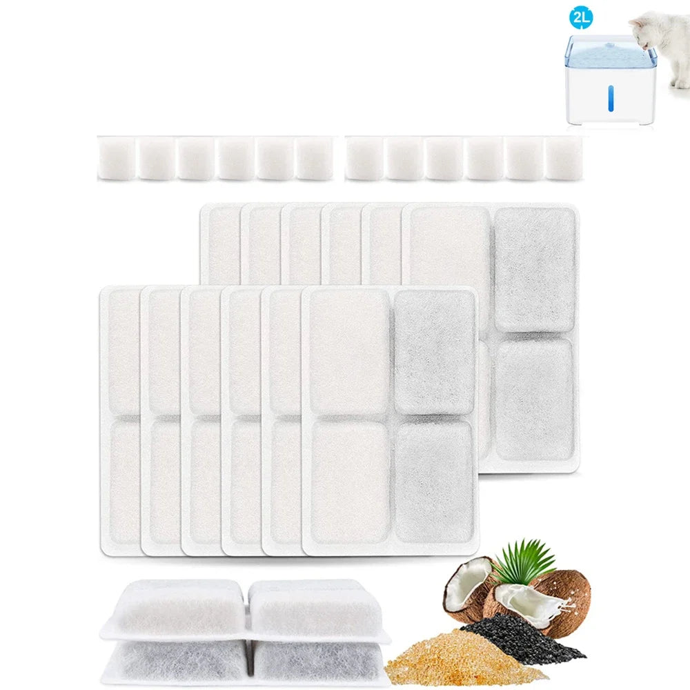 Cat Water Fountain Filter Pet Water Fountain Replacement Filters with Coconut Activated Carbon Suitable for 2L Water Dispenser