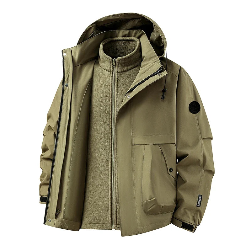 New Autumn and Winter Three in One Outdoor Jacket for Couples Warm Hooded Waterproof Two-piece Set Windbreaker Hiking Jacket