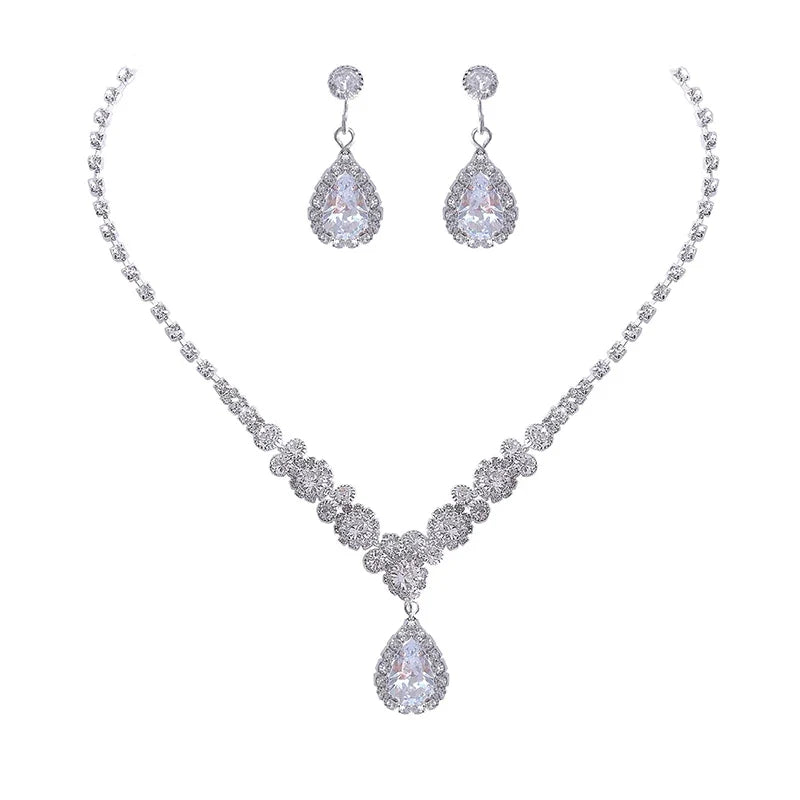 Women's Necklace Earrings Set Zircon Dangle Earrings Set Exquisite Wedding Party Jewelry Set for Anniversary Mother's Day Gift