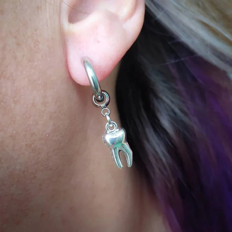Teeth Earrings, Human Teeth, Huggie Hoops, Mens Earring, Womens Jewelry, Goth Jewelry, Emo, Alternative, Punk Earrings