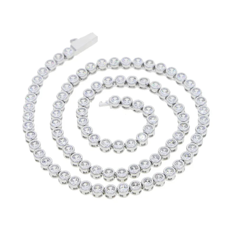 Geometric High Quality Fashion Women Jewelry Bezel Set Round Shaped Tennis Chain Bracelet Necklace Set