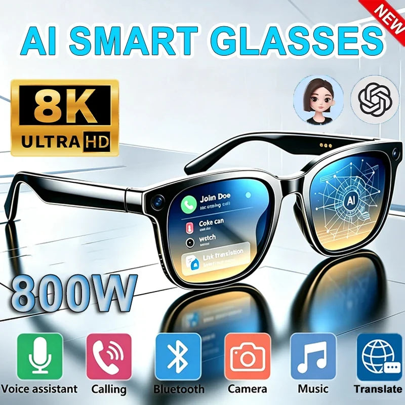 Lenovo Upgrade Smart AI Glasses 800W HD 8K Shooting Camera Photo Video Voice Call Translation Bluetooth AI Motorcycle Glasses