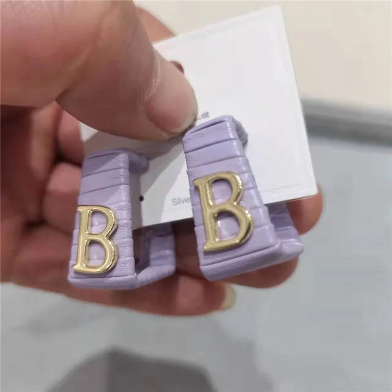 28 Colors Zebra Pu Leather Square Hoop Earrings For Women Fashion Jewelry Letter Alphabet Geometric Stripe Pendientes Mujer