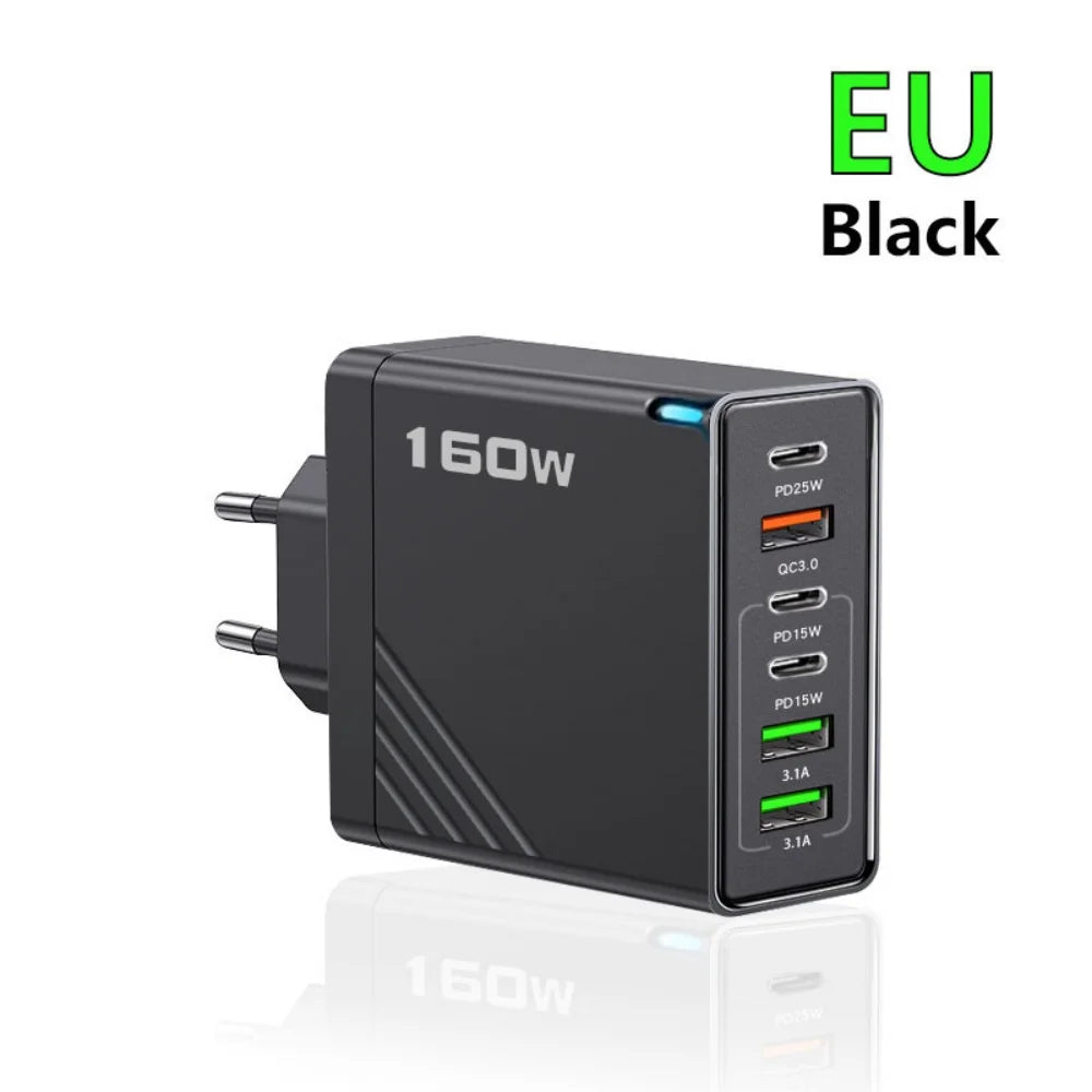 160W USB C Charger Fast Charging PD QC3.0 Wall Charger Adapter For iPhone 16 Samsung S24 Xiaomi Huawei Multi Ports Phone Charger