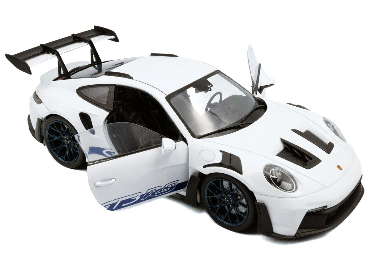 2024 Porsche 911 (992) GT3 RS White with Blue Stripes 1/18 Diecast Model Car by Solido