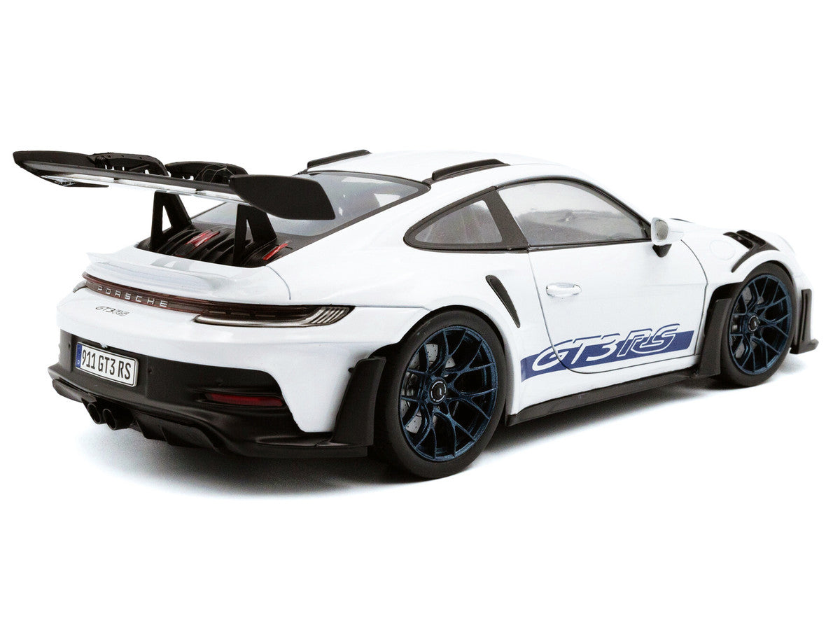 2024 Porsche 911 (992) GT3 RS White with Blue Stripes 1/18 Diecast Model Car by Solido